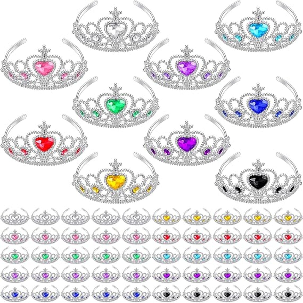 60 Pack Kids Tiara Crown Set Dress up Costume Party Accessories Princess Crown with Heart Stones Plastic Headband
